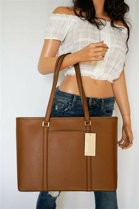 michael kors sady lg laptop tote brown